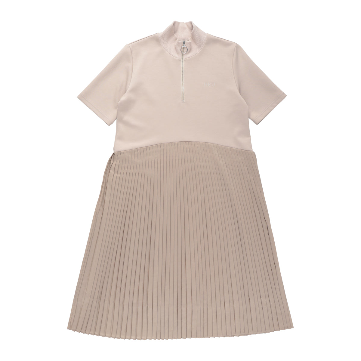 HIGH NECK PLEATED ONEPIECE(BEIGE)