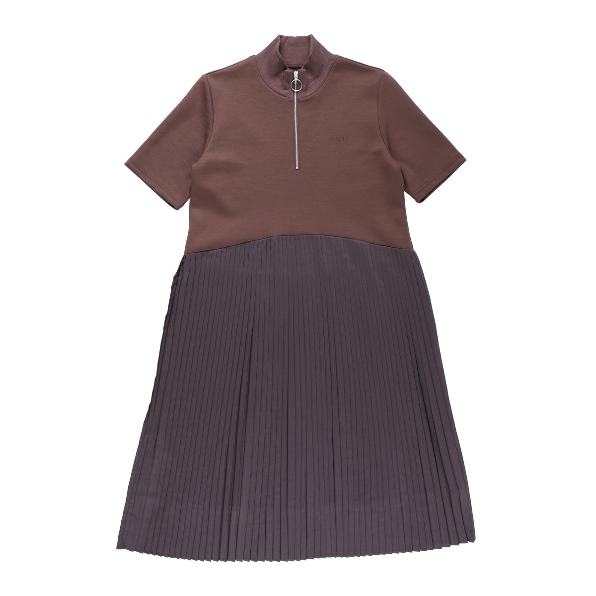 HIGH NECK PLEATED ONEPIECE(BROWN)