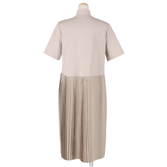 HIGH NECK PLEATED ONEPIECE(BEIGE)