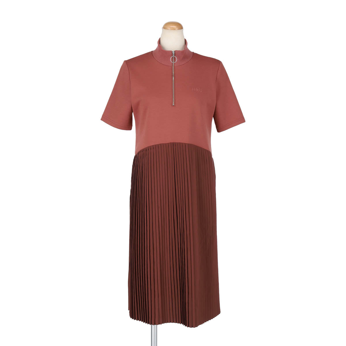 HIGH NECK PLEATED ONEPIECE(BURGUNDY)